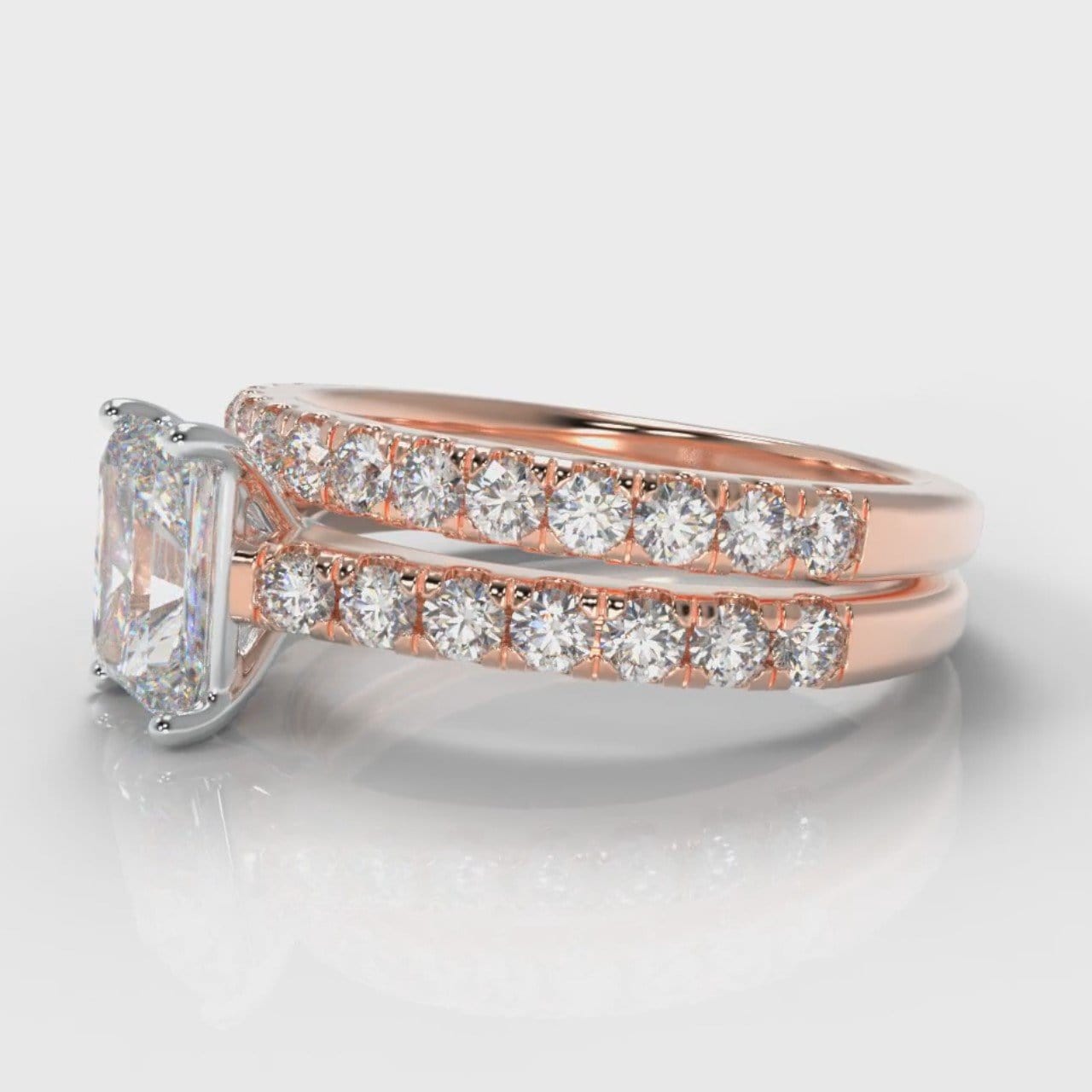 Carrée Micropavé Radiant Cut Diamond Bridal Set - Rose Gold