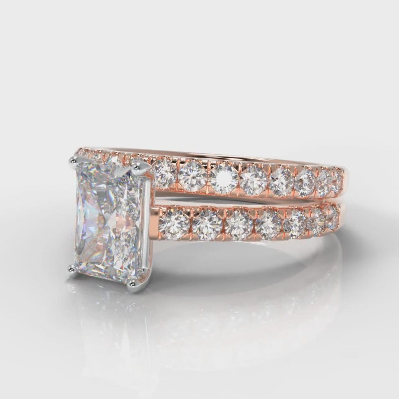 Carrée Micropavé Radiant Cut Diamond Bridal Set - Rose Gold