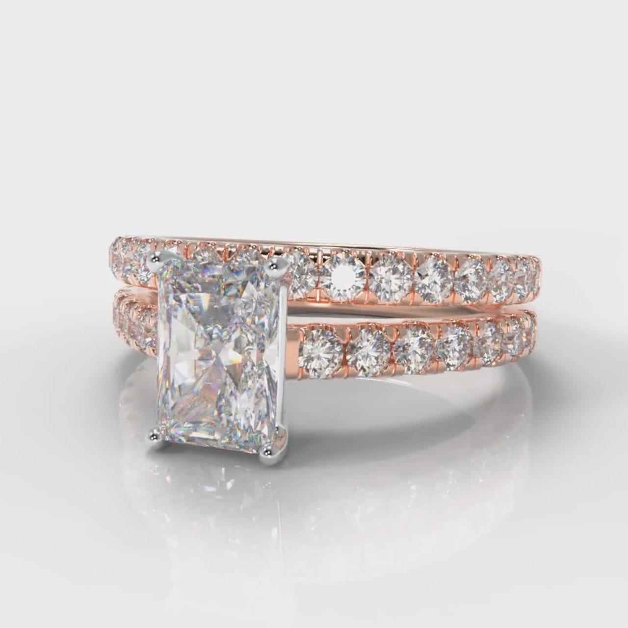Carrée Micropavé Radiant Cut Diamond Bridal Set - Rose Gold