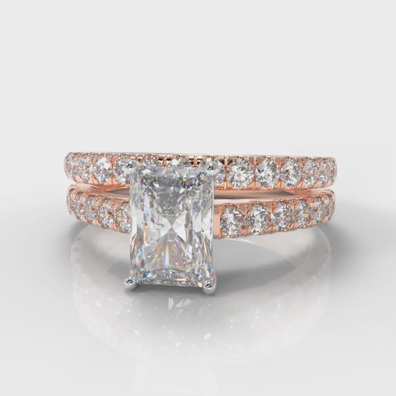 Carrée Micropavé Radiant Cut Diamond Bridal Set - Rose Gold