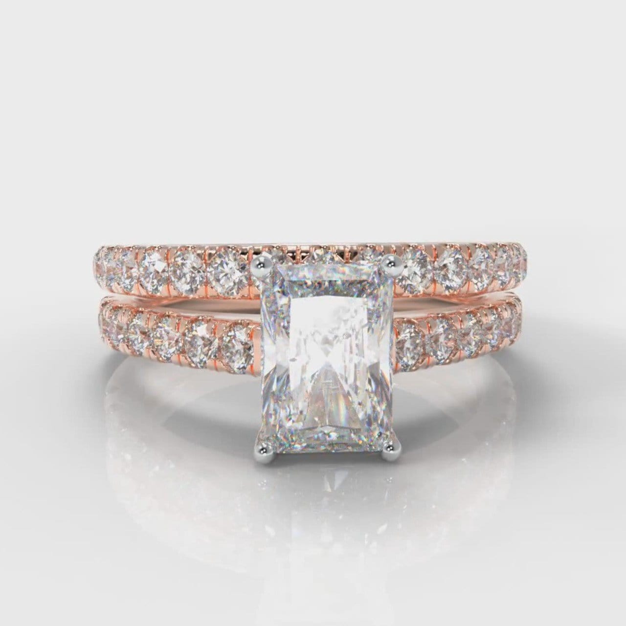 Carrée Micropavé Radiant Cut Diamond Bridal Set - Rose Gold