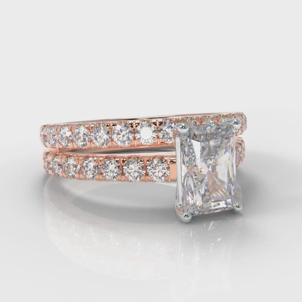 Carrée Micropavé Radiant Cut Diamond Bridal Set - Rose Gold