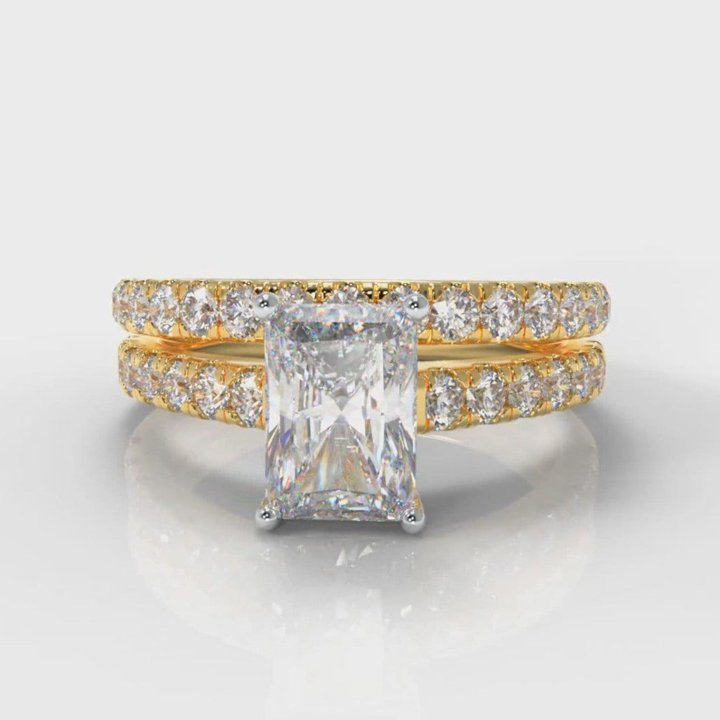 Carrée Micropavé Radiant Cut Diamond Bridal Set - Yellow Gold