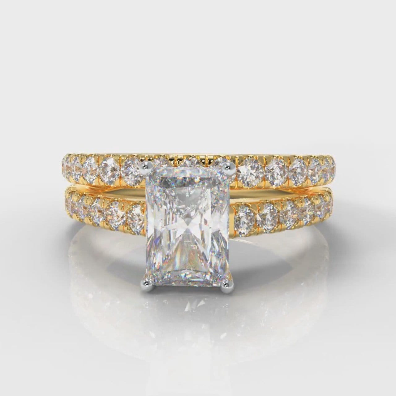 Carrée Micropavé Radiant Cut Diamond Bridal Set - Yellow Gold