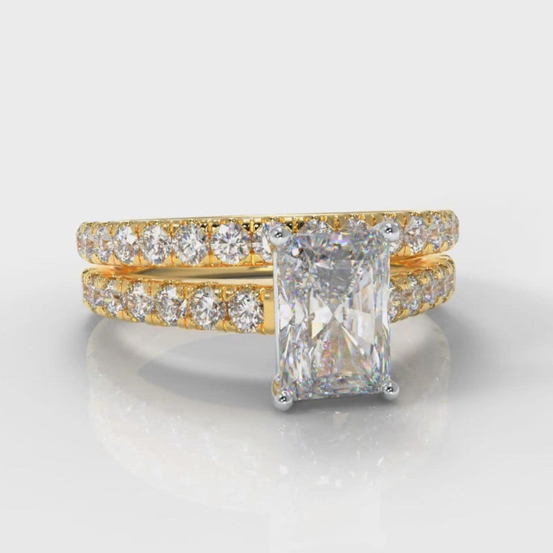 Carrée Micropavé Radiant Cut Diamond Bridal Set - Yellow Gold