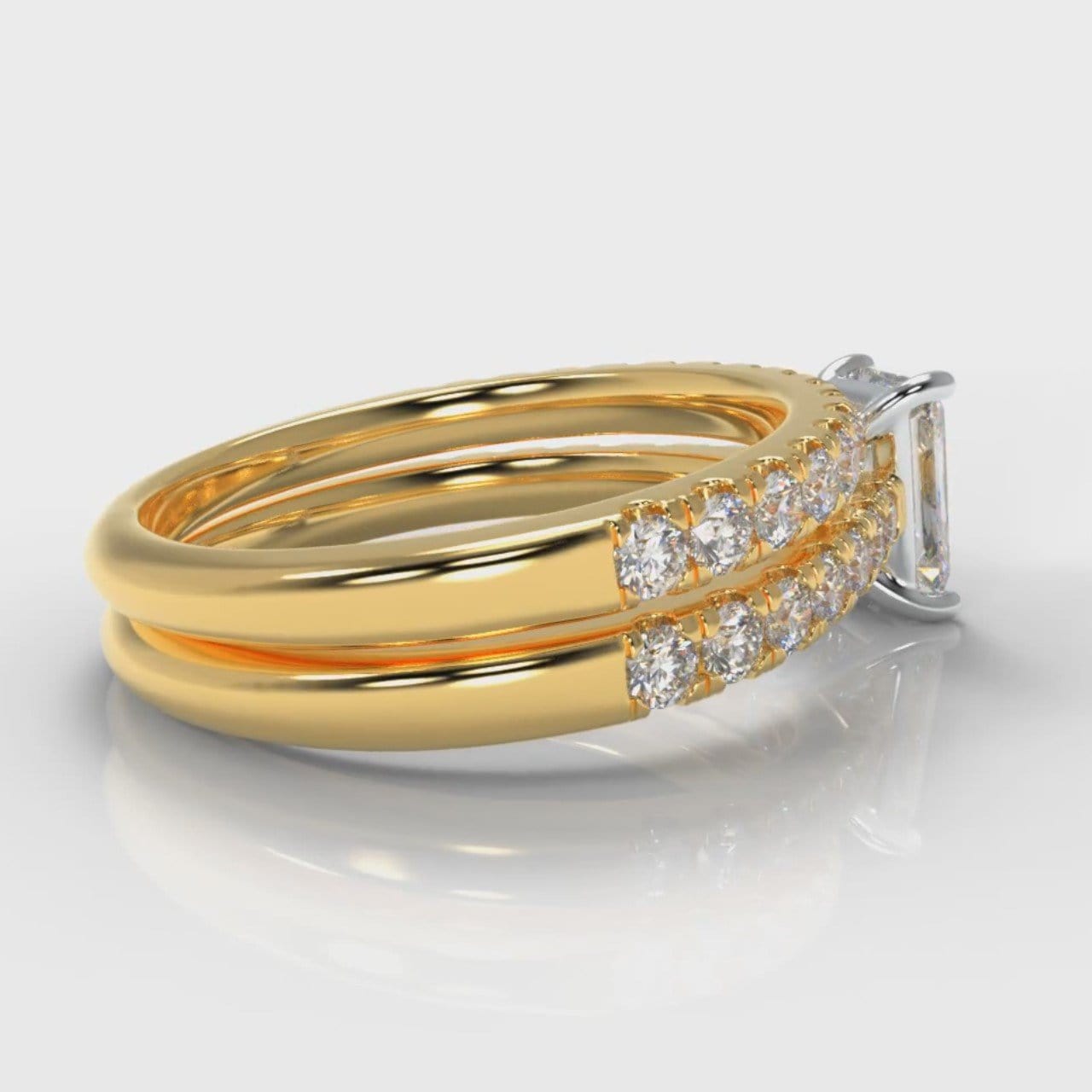 Carrée Micropavé Radiant Cut Diamond Bridal Set - Yellow Gold