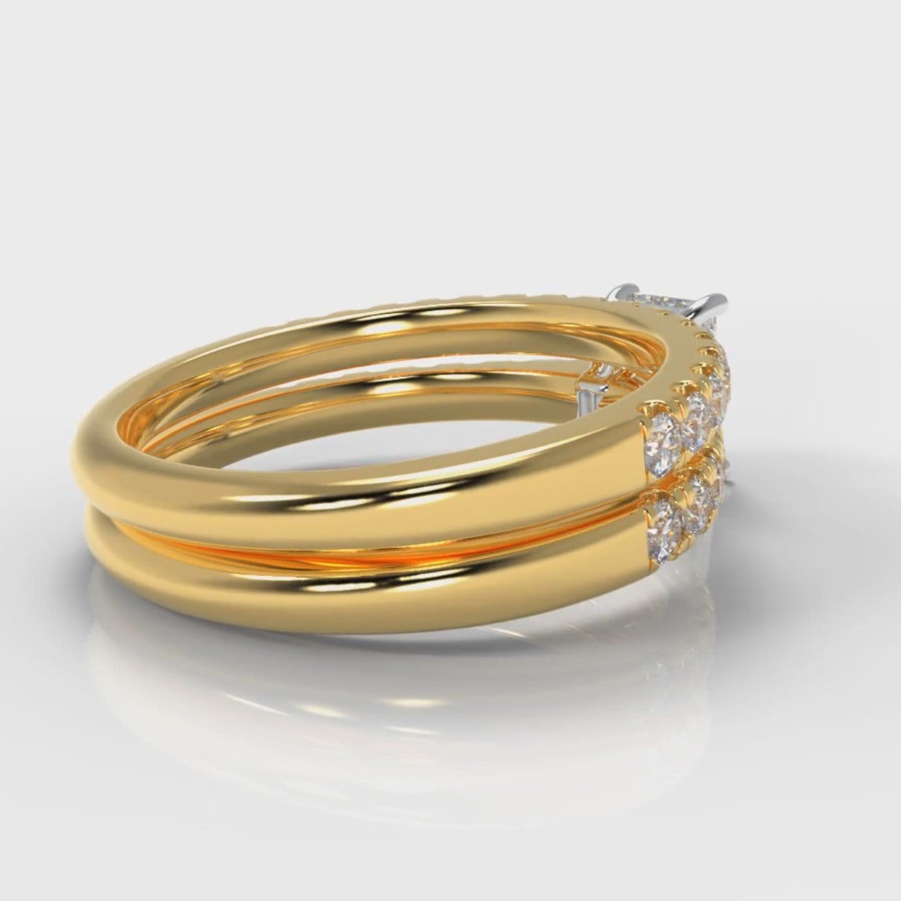 Carrée Micropavé Radiant Cut Diamond Bridal Set - Yellow Gold