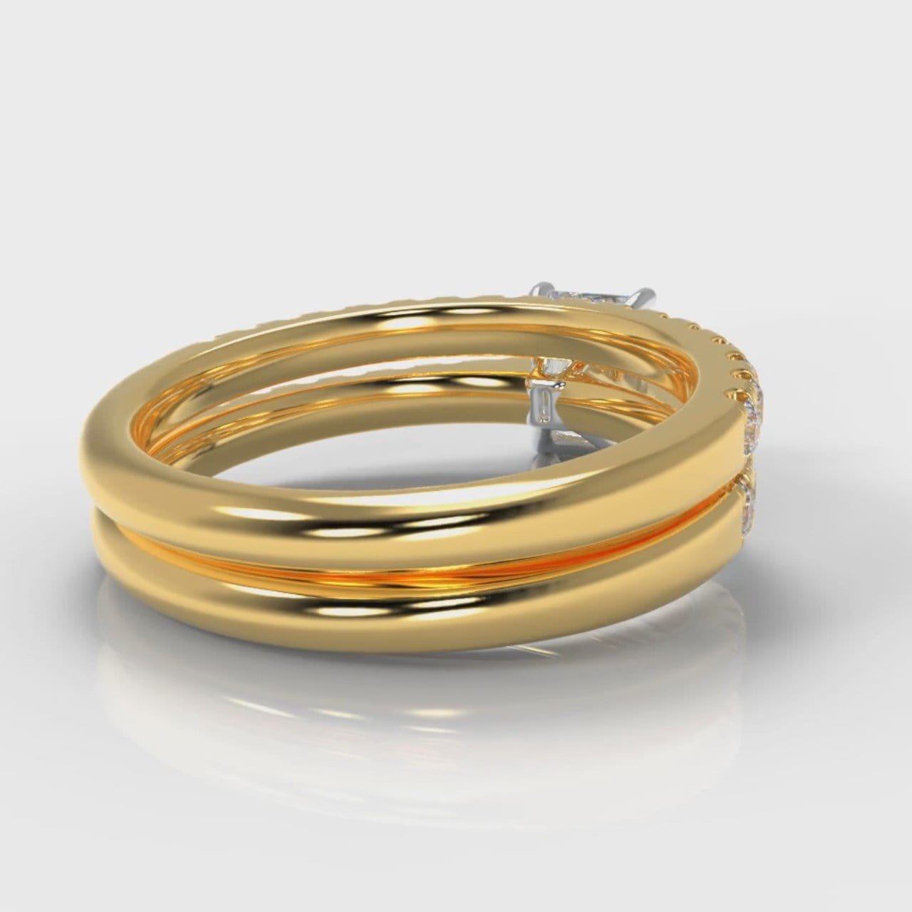 Carrée Micropavé Radiant Cut Diamond Bridal Set - Yellow Gold