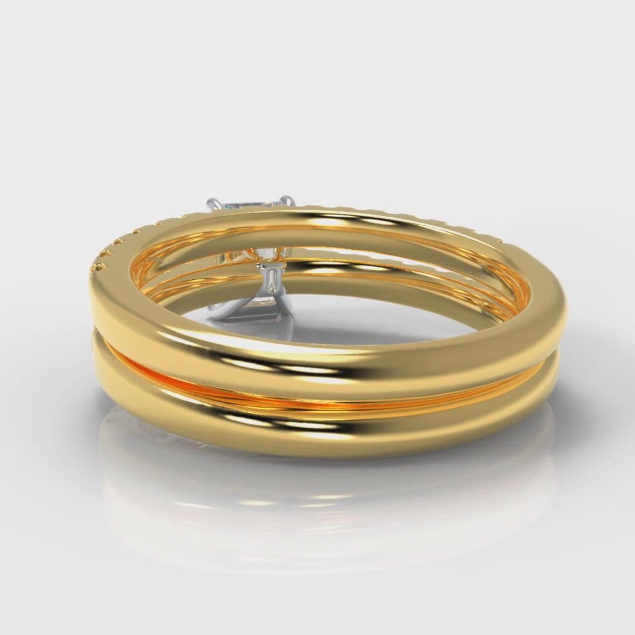 Carrée Micropavé Radiant Cut Diamond Bridal Set - Yellow Gold