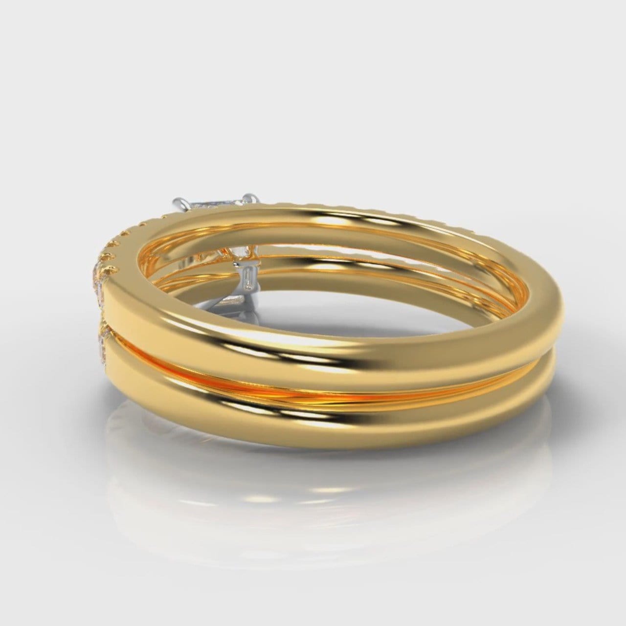 Carrée Micropavé Radiant Cut Diamond Bridal Set - Yellow Gold