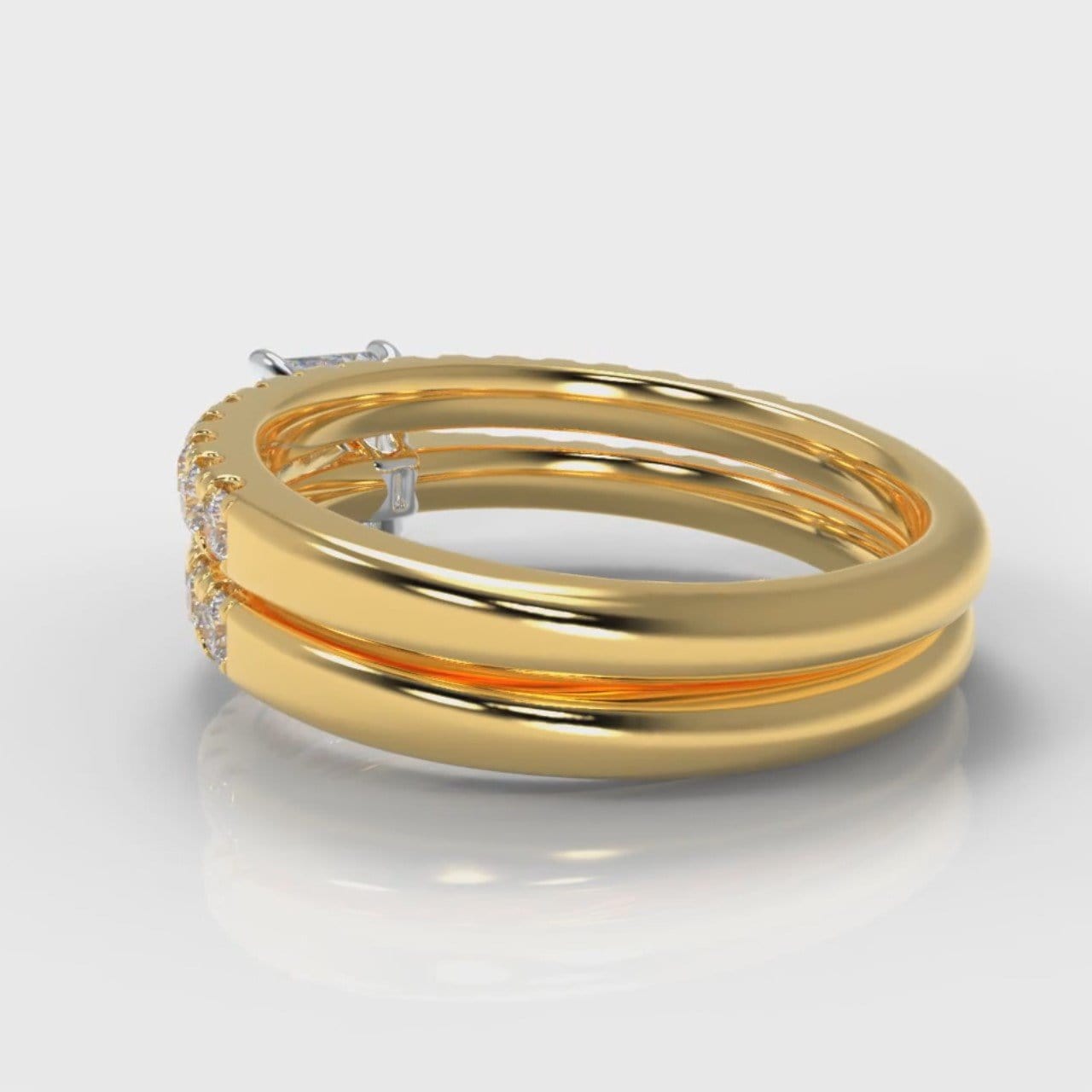 Carrée Micropavé Radiant Cut Diamond Bridal Set - Yellow Gold