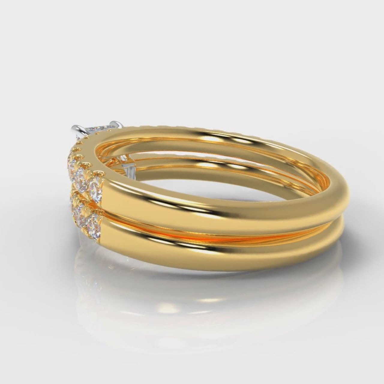 Carrée Micropavé Radiant Cut Diamond Bridal Set - Yellow Gold