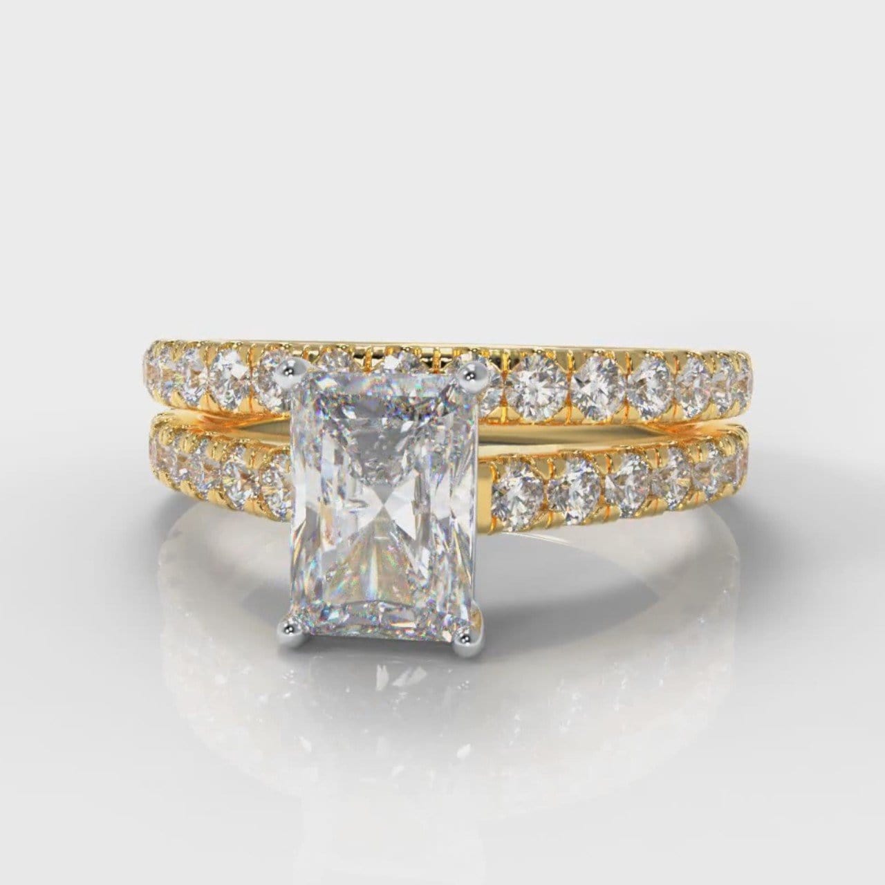Carrée Micropavé Radiant Cut Diamond Bridal Set - Yellow Gold