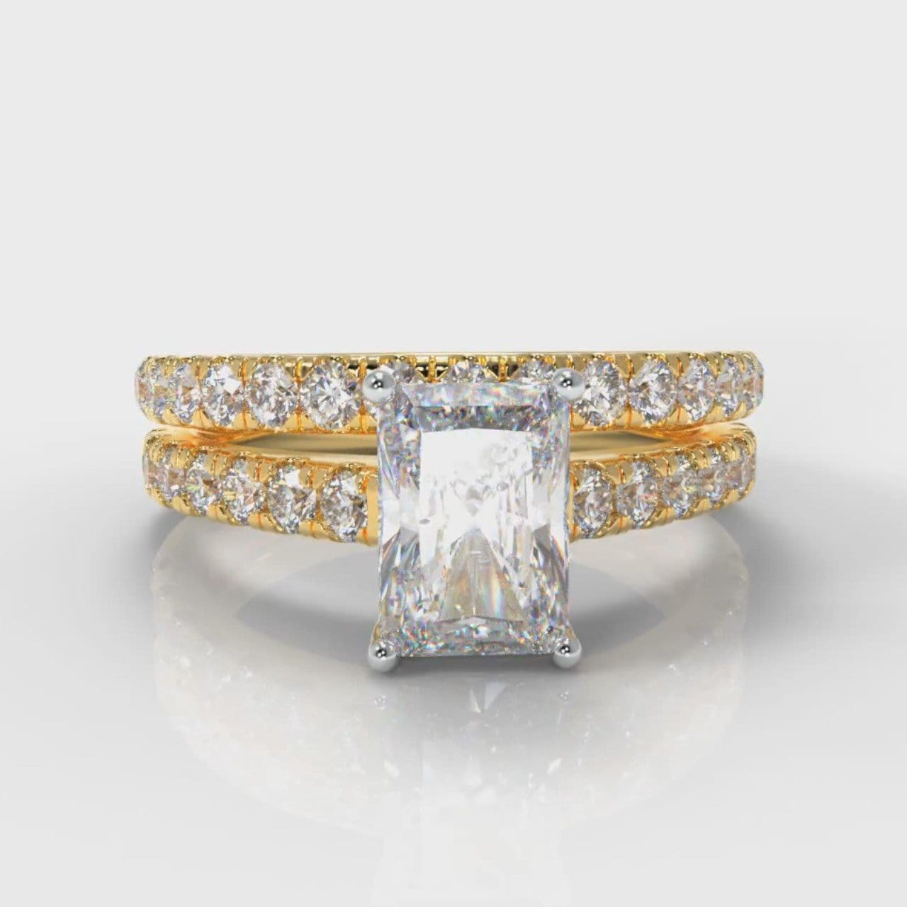 Carrée Micropavé Radiant Cut Diamond Bridal Set - Yellow Gold
