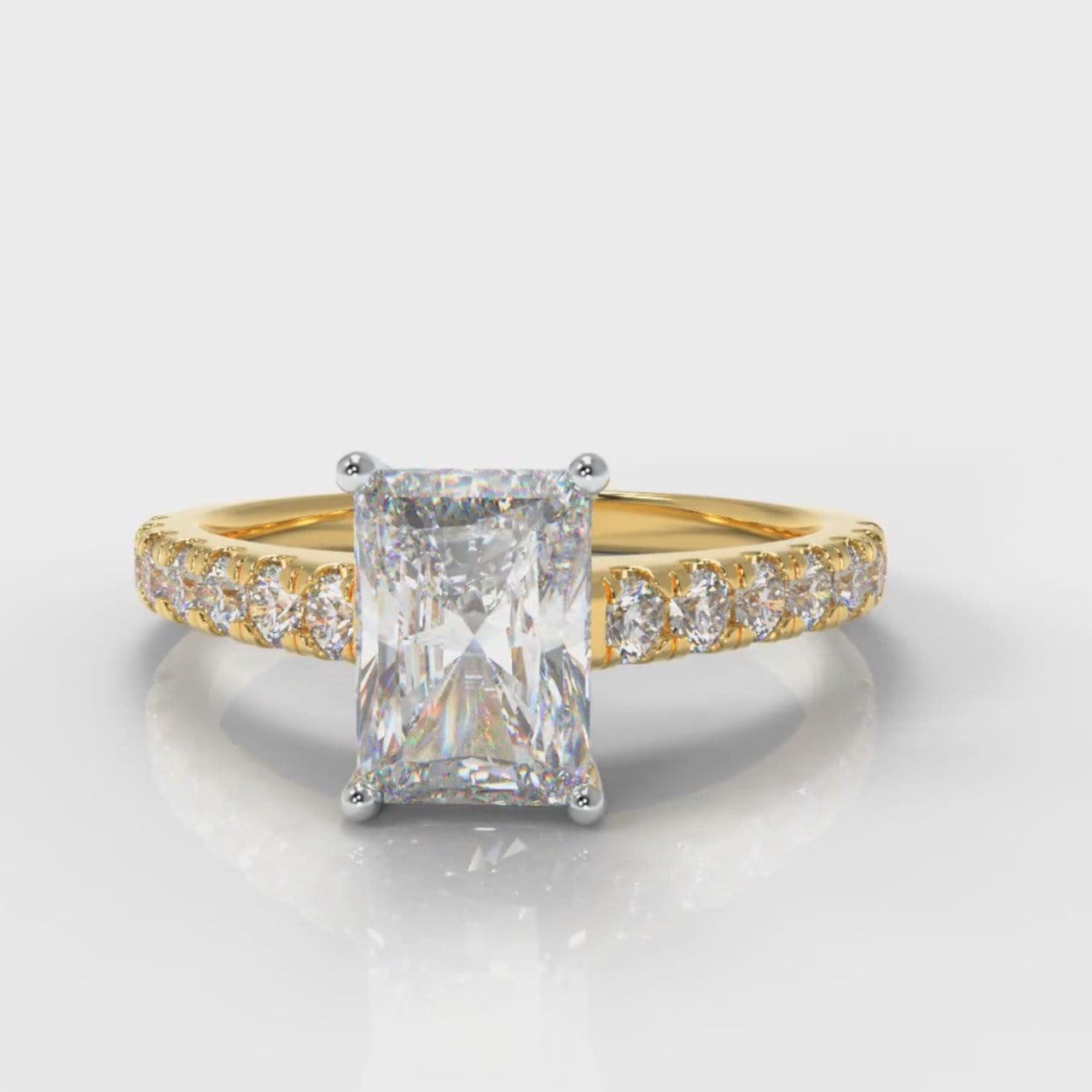Carrée Micropavé Radiant Cut Diamond Engagement Ring - Yellow Gold