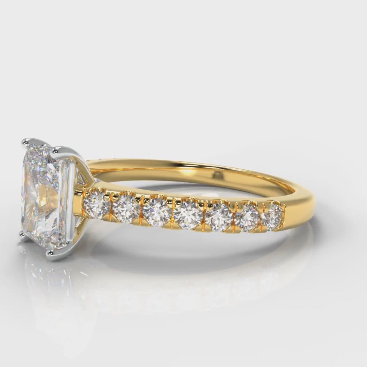 Carrée Micropavé Radiant Cut Diamond Engagement Ring - Yellow Gold