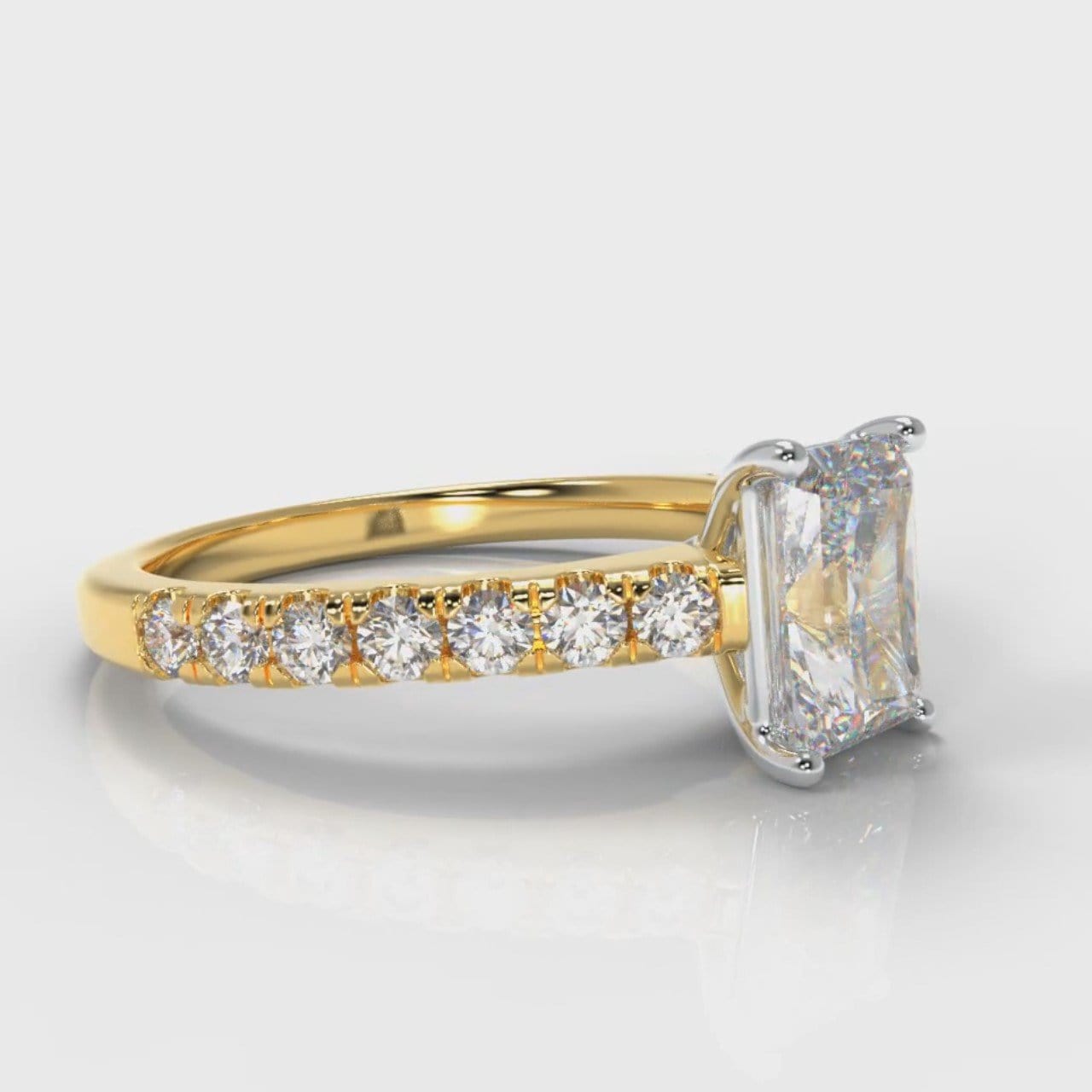 Carrée Micropavé Radiant Cut Diamond Engagement Ring - Yellow Gold