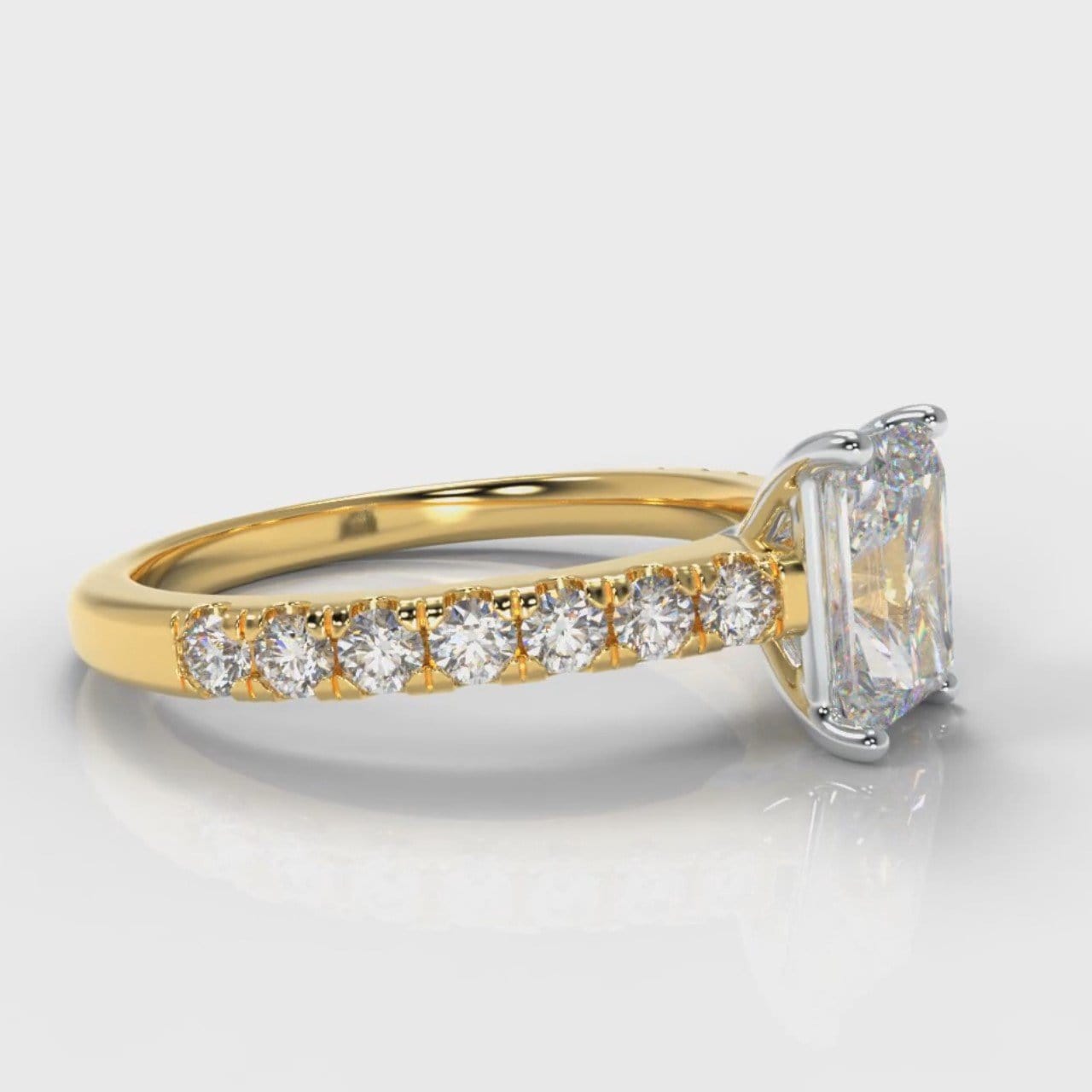 Carrée Micropavé Radiant Cut Diamond Engagement Ring - Yellow Gold