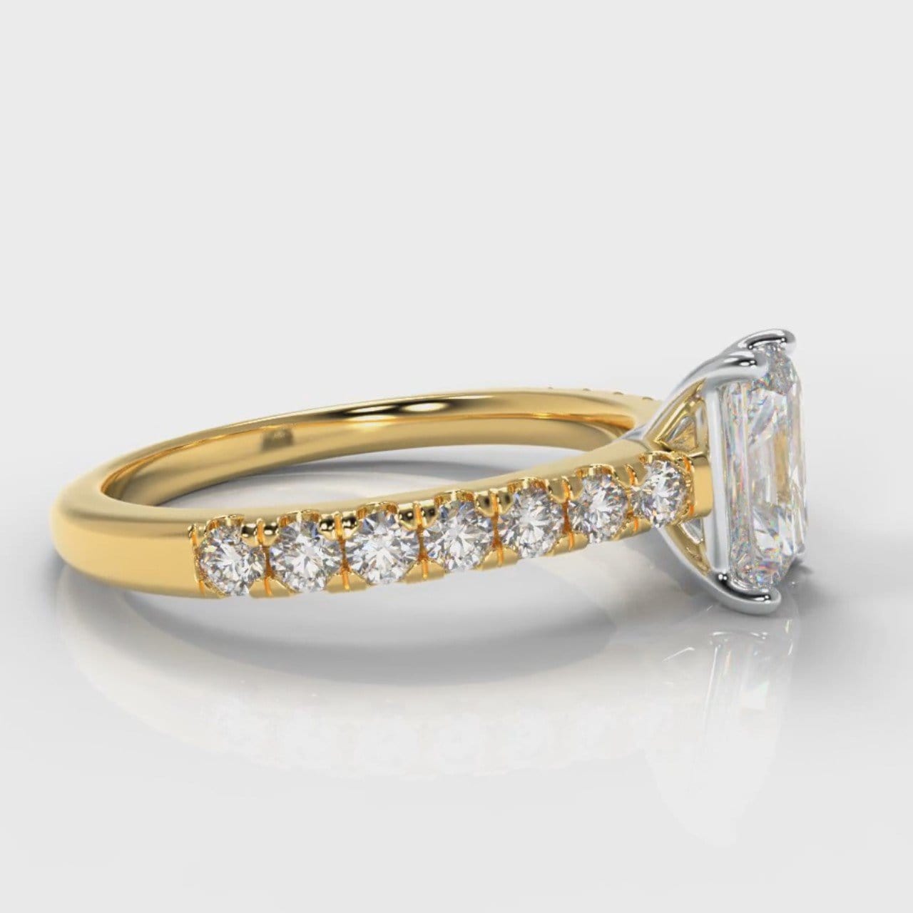 Carrée Micropavé Radiant Cut Diamond Engagement Ring - Yellow Gold
