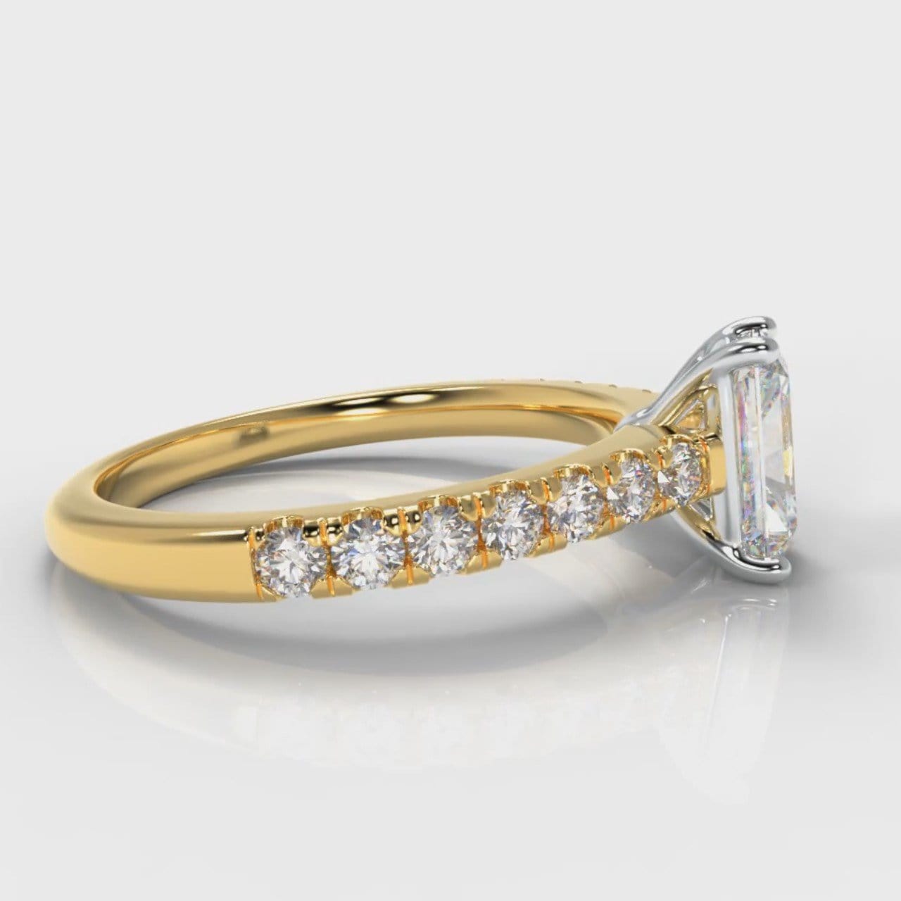 Carrée Micropavé Radiant Cut Diamond Engagement Ring - Yellow Gold