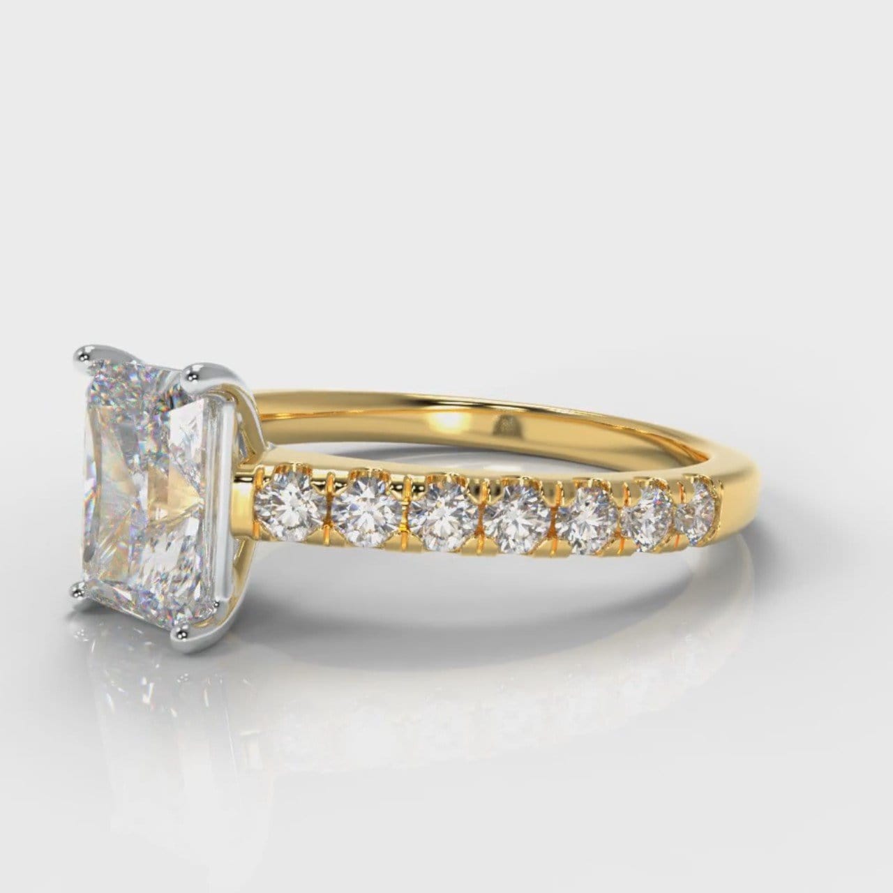 Carrée Micropavé Radiant Cut Diamond Engagement Ring - Yellow Gold