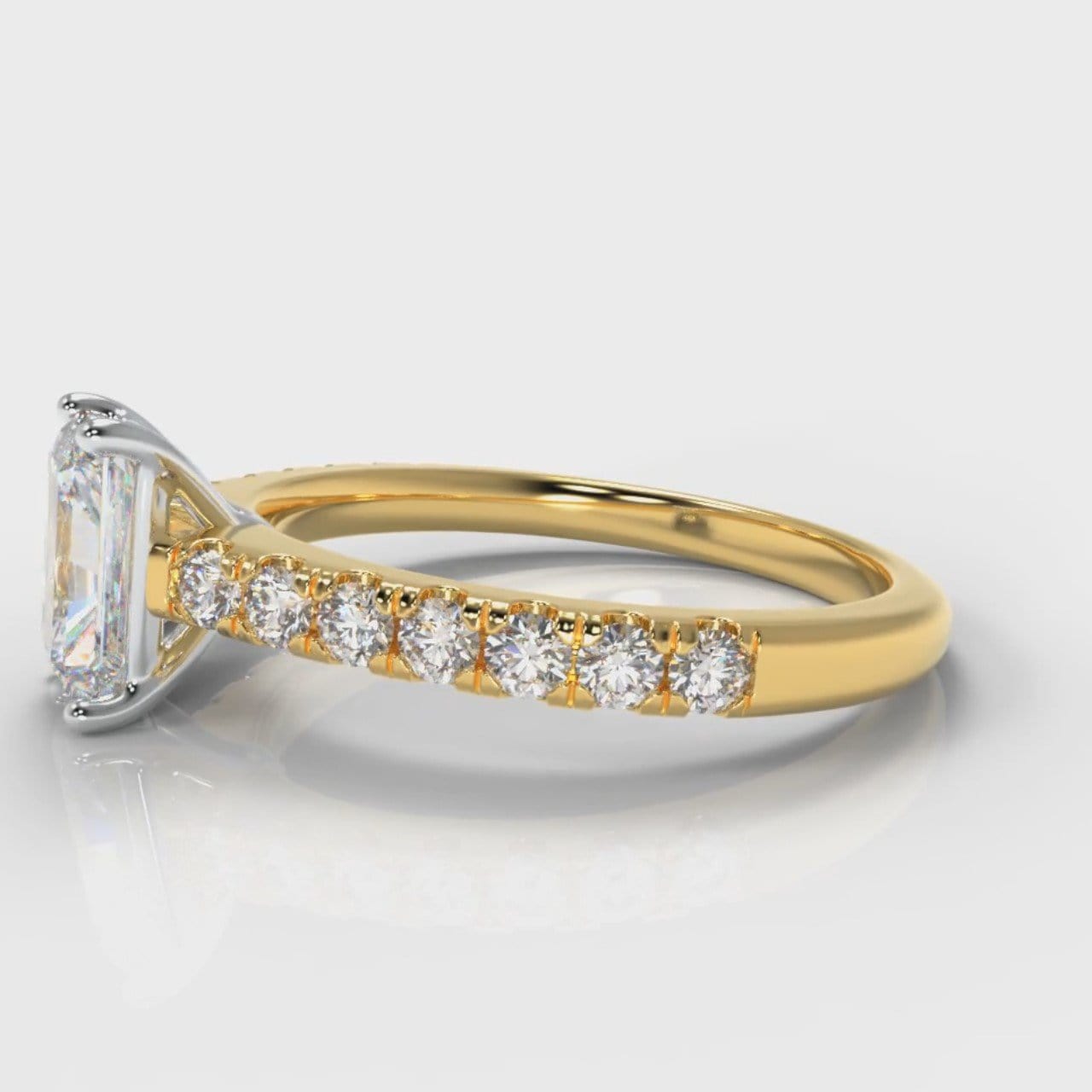 Carrée Micropavé Radiant Cut Diamond Engagement Ring - Yellow Gold