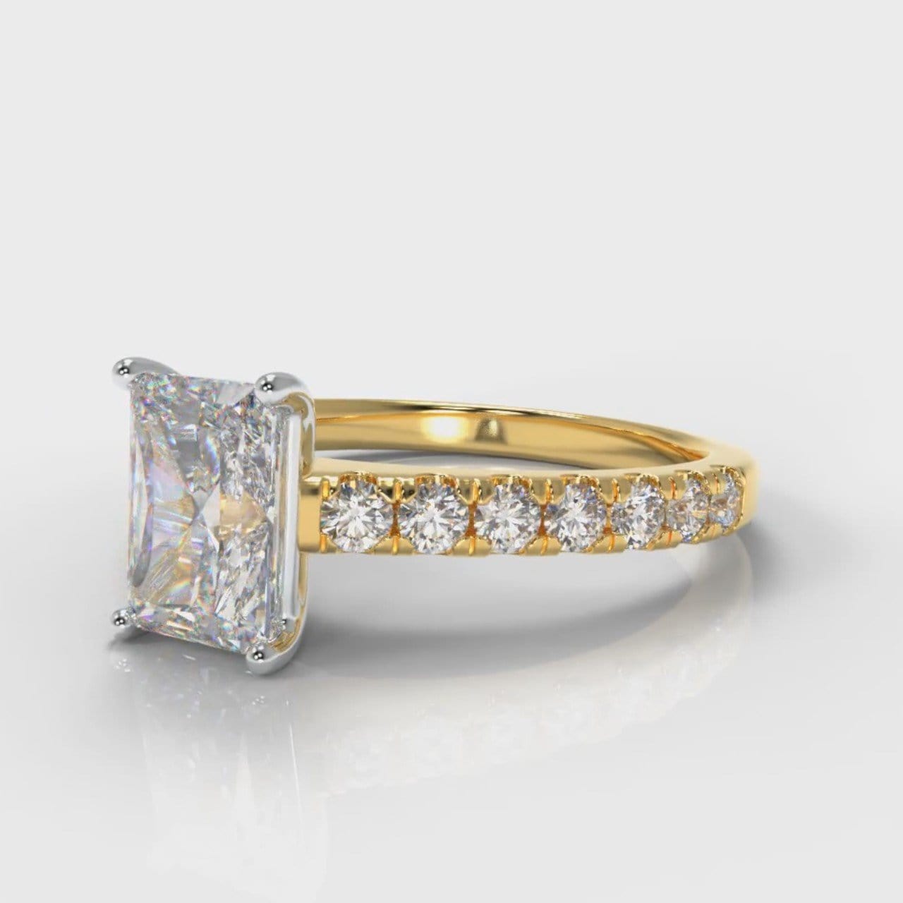 Carrée Micropavé Radiant Cut Diamond Engagement Ring - Yellow Gold