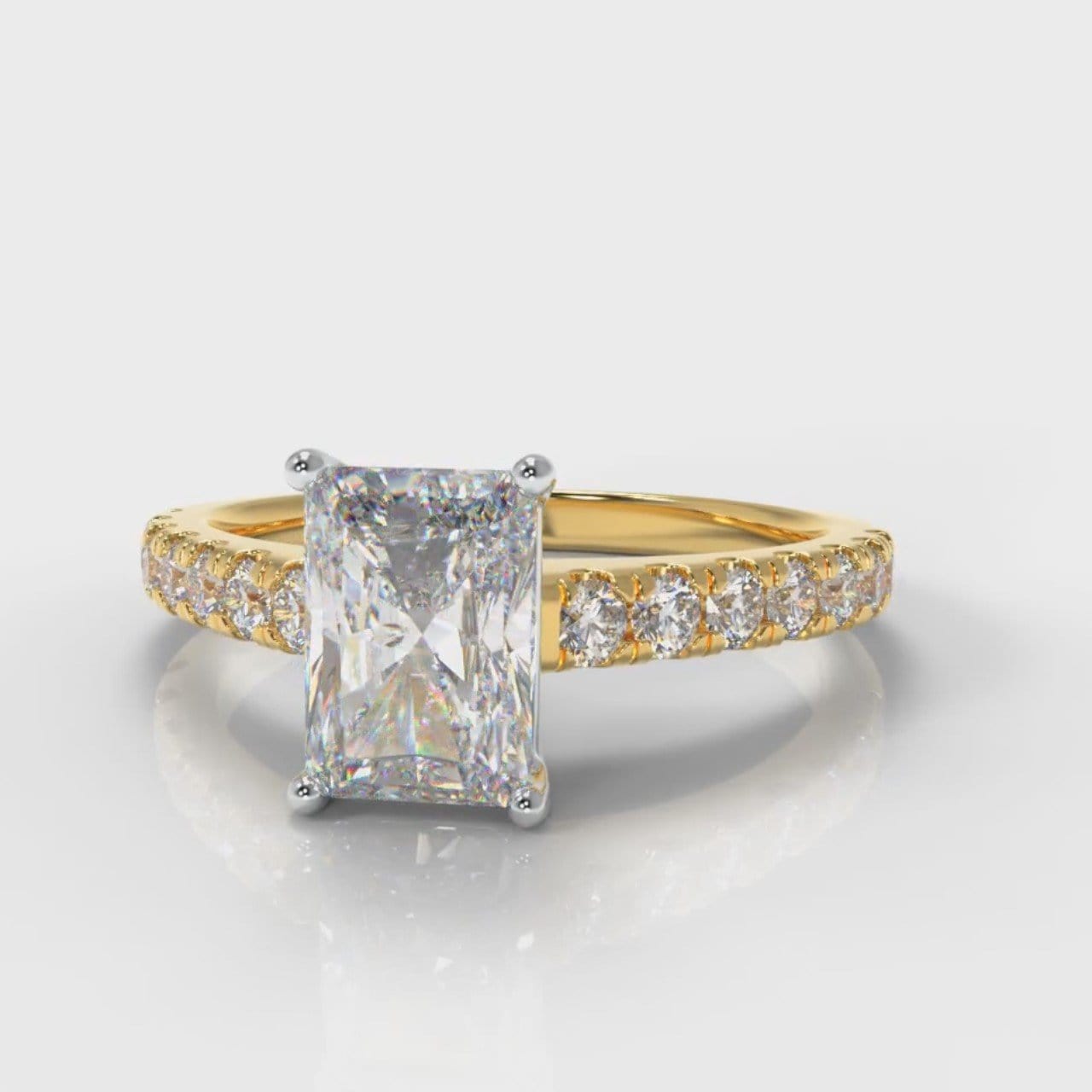 Carrée Micropavé Radiant Cut Diamond Engagement Ring - Yellow Gold