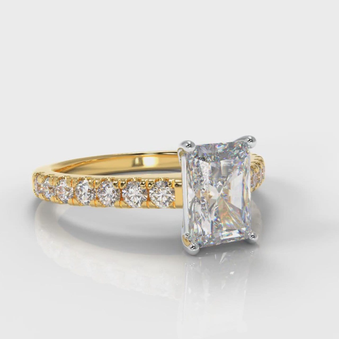 Carrée Micropavé Radiant Cut Diamond Engagement Ring - Yellow Gold