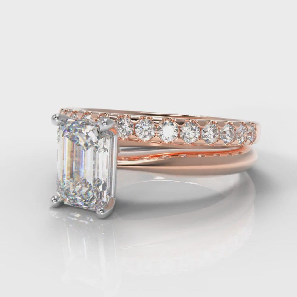 Carrée Solitaire Emerald Cut Diamond Bridal Set - Rose Gold