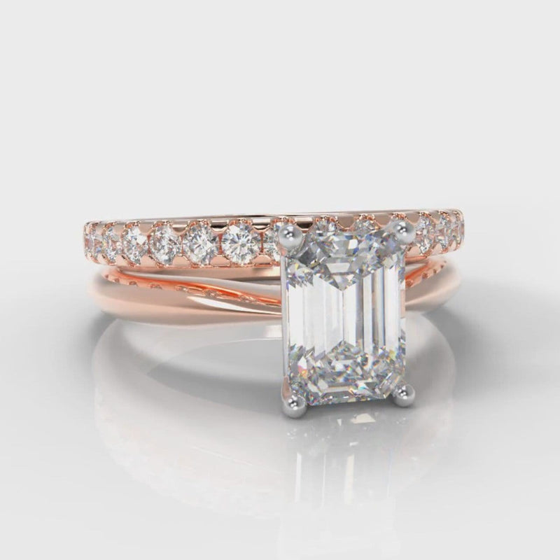 Carrée Solitaire Emerald Cut Diamond Bridal Set - Rose Gold