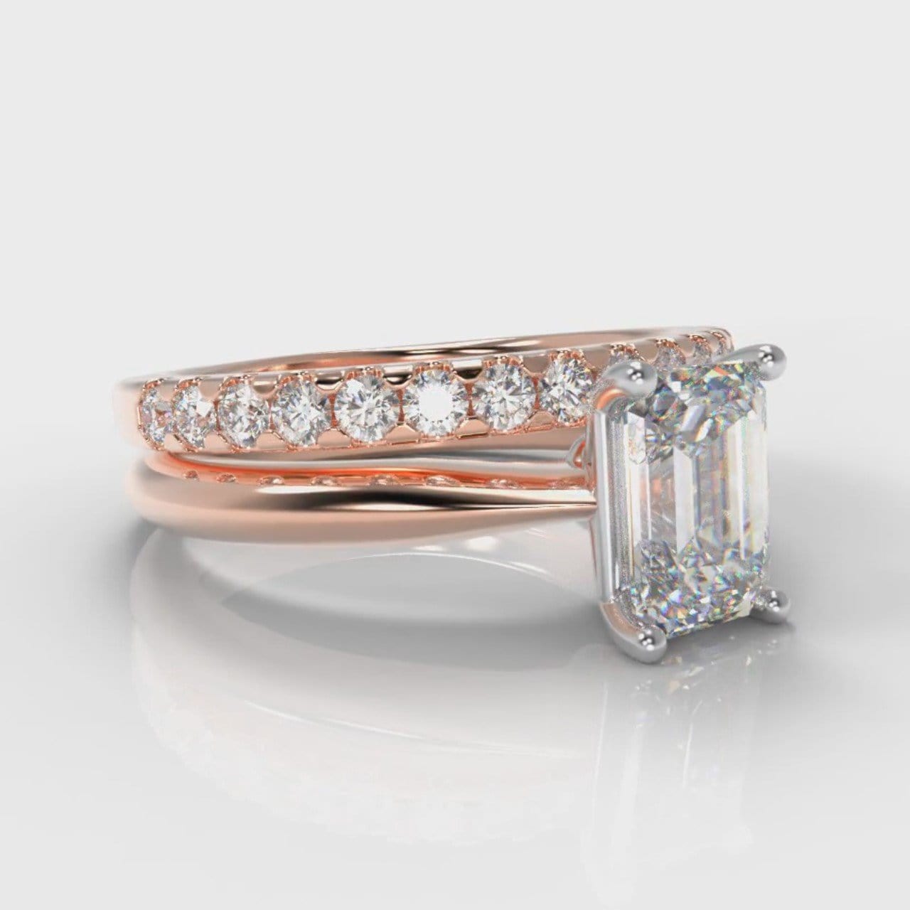 Carrée Solitaire Emerald Cut Diamond Bridal Set - Rose Gold