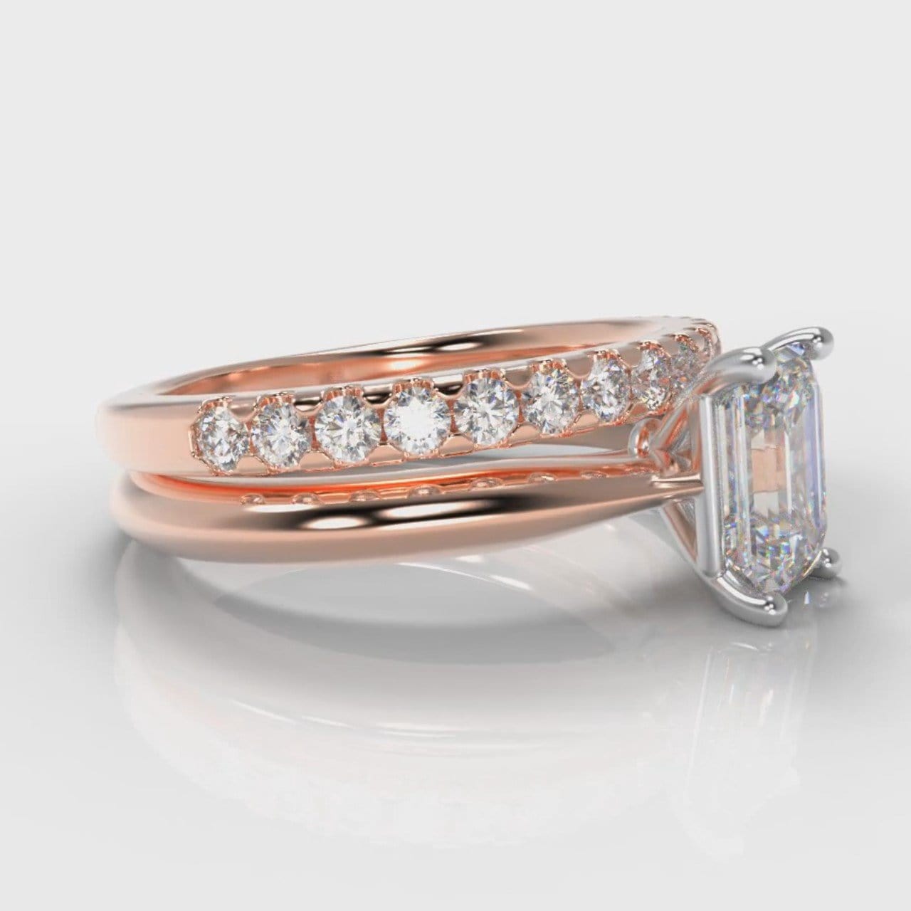 Carrée Solitaire Emerald Cut Diamond Bridal Set - Rose Gold