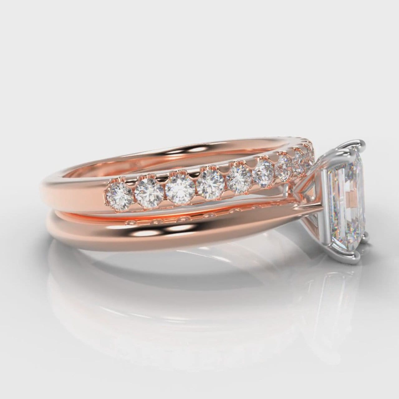 Carrée Solitaire Emerald Cut Diamond Bridal Set - Rose Gold