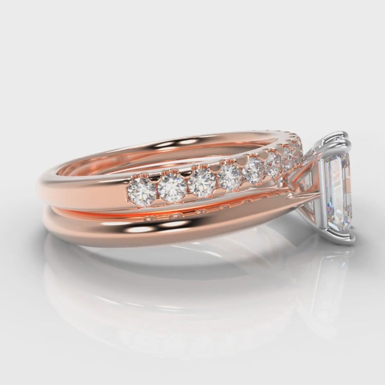 Carrée Solitaire Emerald Cut Diamond Bridal Set - Rose Gold