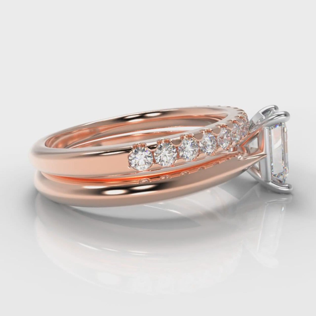 Carrée Solitaire Emerald Cut Diamond Bridal Set - Rose Gold