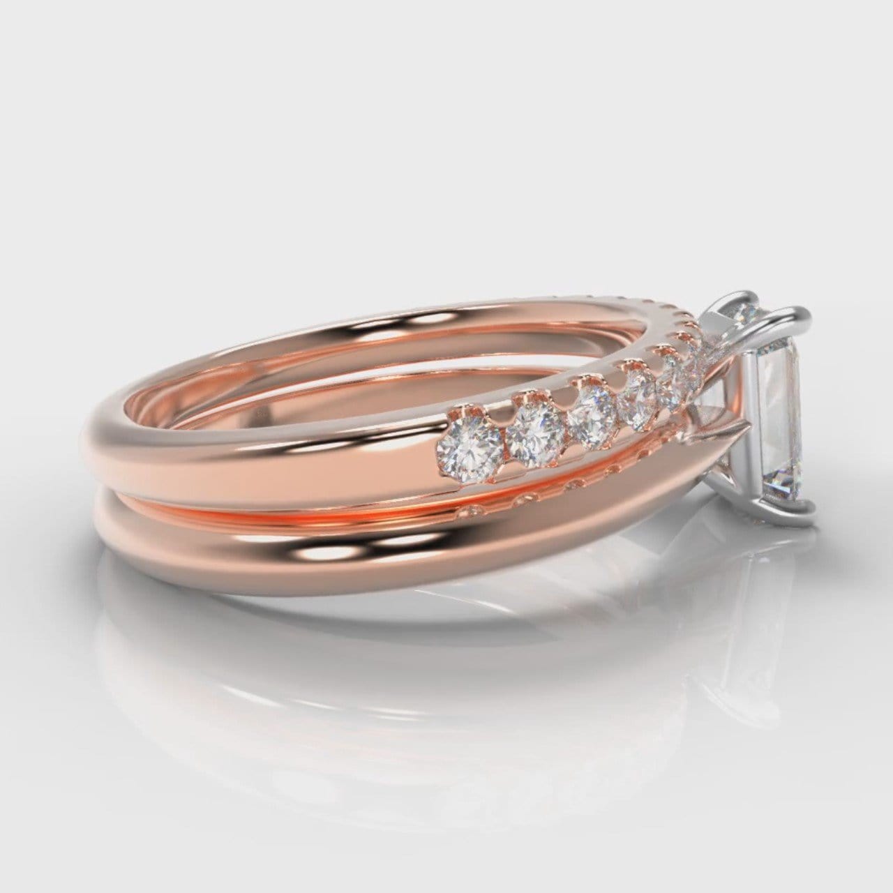 Carrée Solitaire Emerald Cut Diamond Bridal Set - Rose Gold
