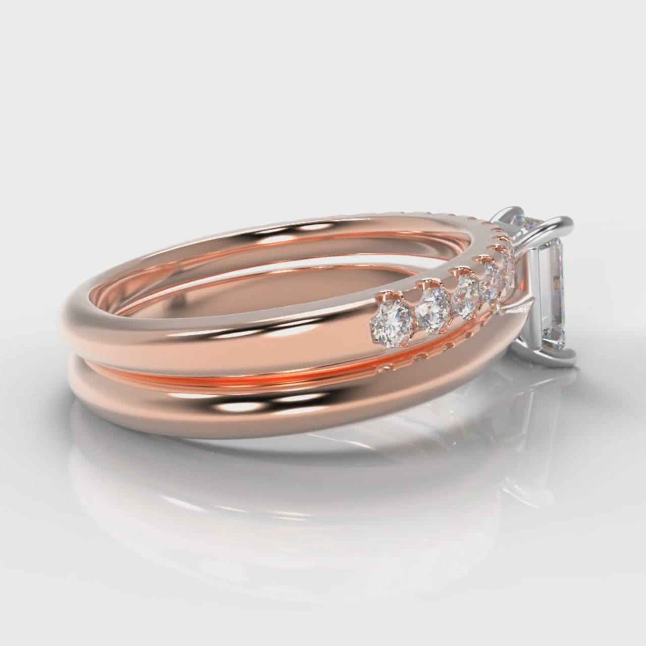 Carrée Solitaire Emerald Cut Diamond Bridal Set - Rose Gold