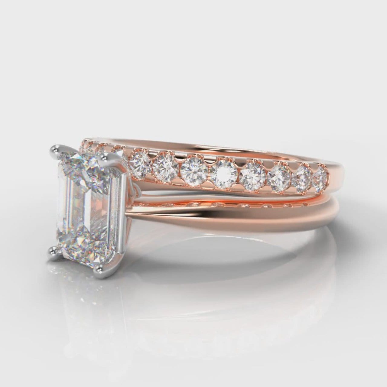 Carrée Solitaire Emerald Cut Diamond Bridal Set - Rose Gold