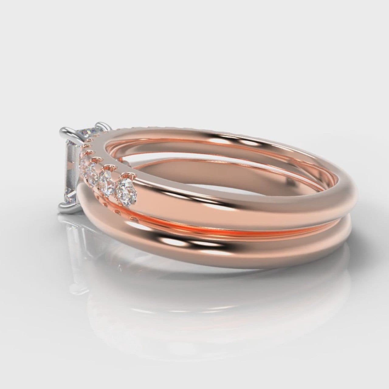 Carrée Solitaire Emerald Cut Diamond Bridal Set - Rose Gold