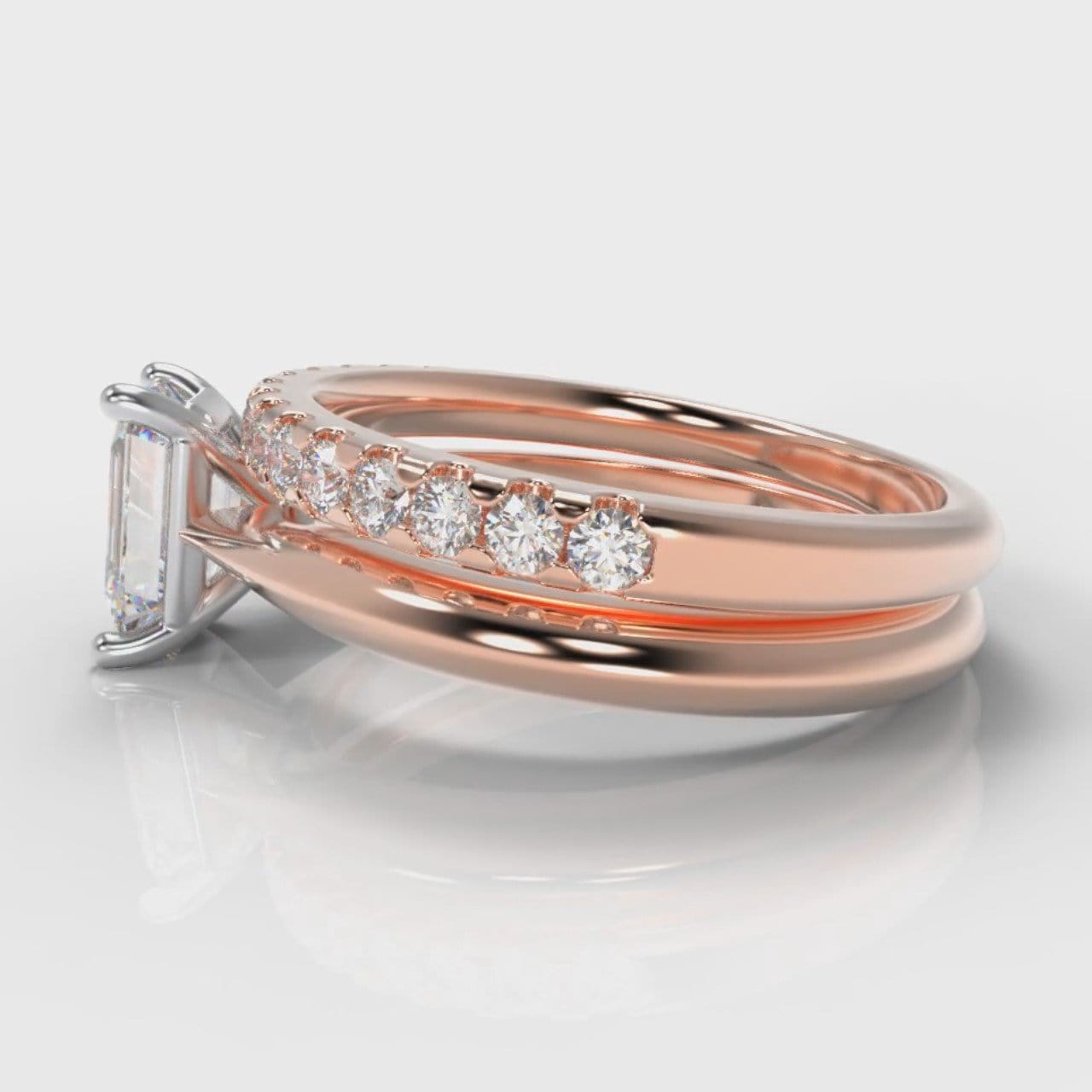 Carrée Solitaire Emerald Cut Diamond Bridal Set - Rose Gold