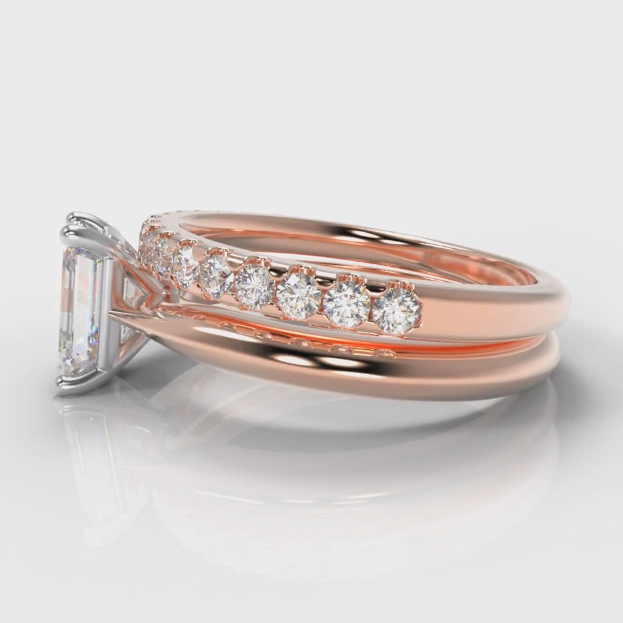 Carrée Solitaire Emerald Cut Diamond Bridal Set - Rose Gold