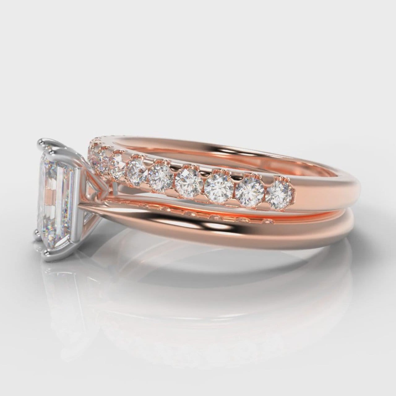 Carrée Solitaire Emerald Cut Diamond Bridal Set - Rose Gold