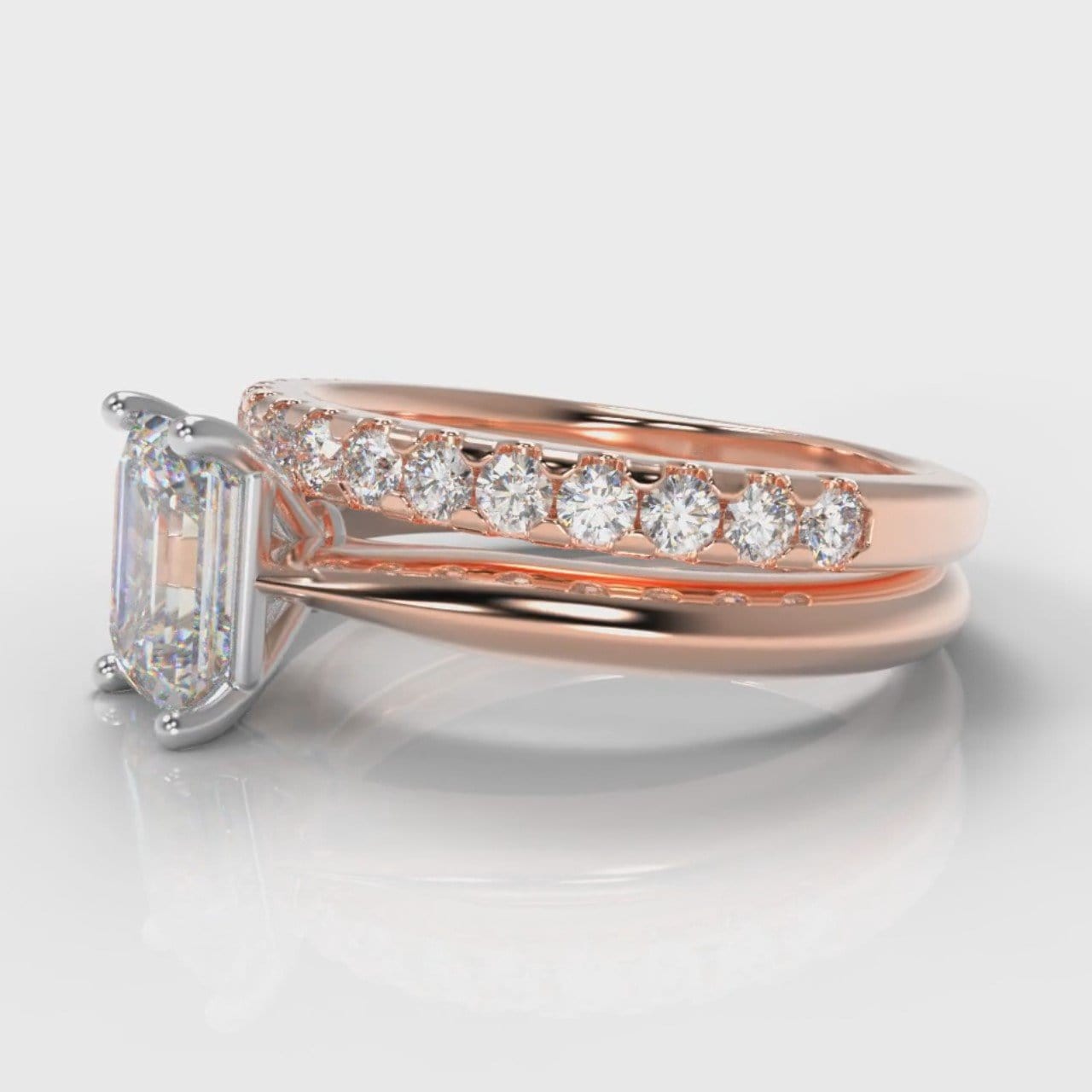 Carrée Solitaire Emerald Cut Diamond Bridal Set - Rose Gold