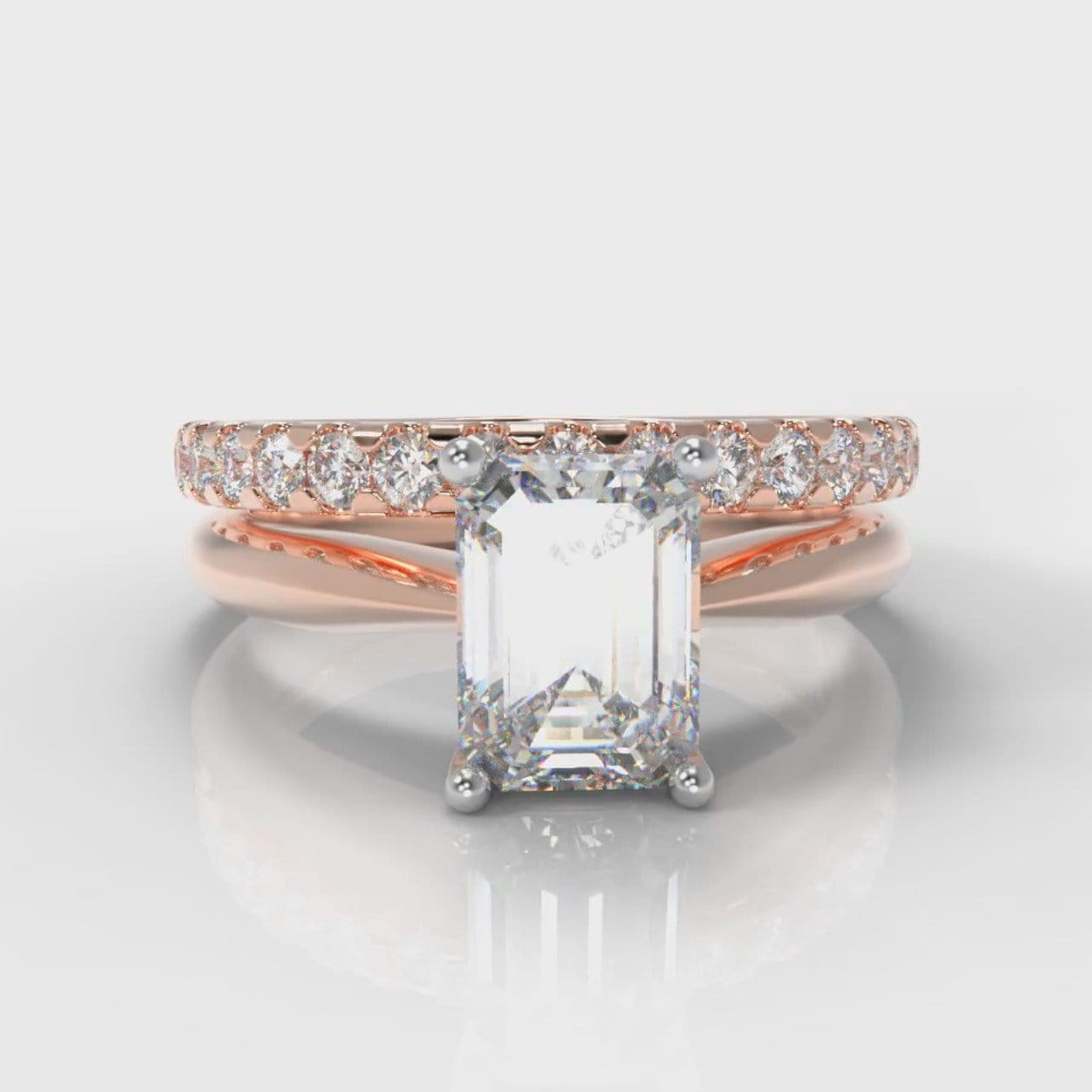 Carrée Solitaire Emerald Cut Diamond Bridal Set - Rose Gold