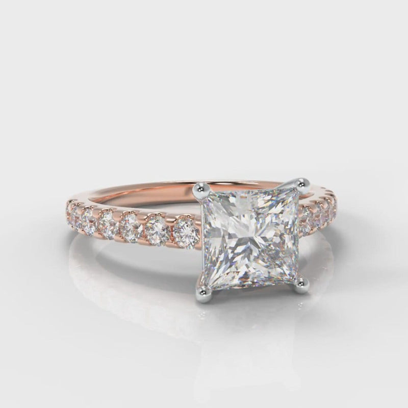 Carrée Micropavé Princess Cut Diamond Engagement Ring - Rose Gold