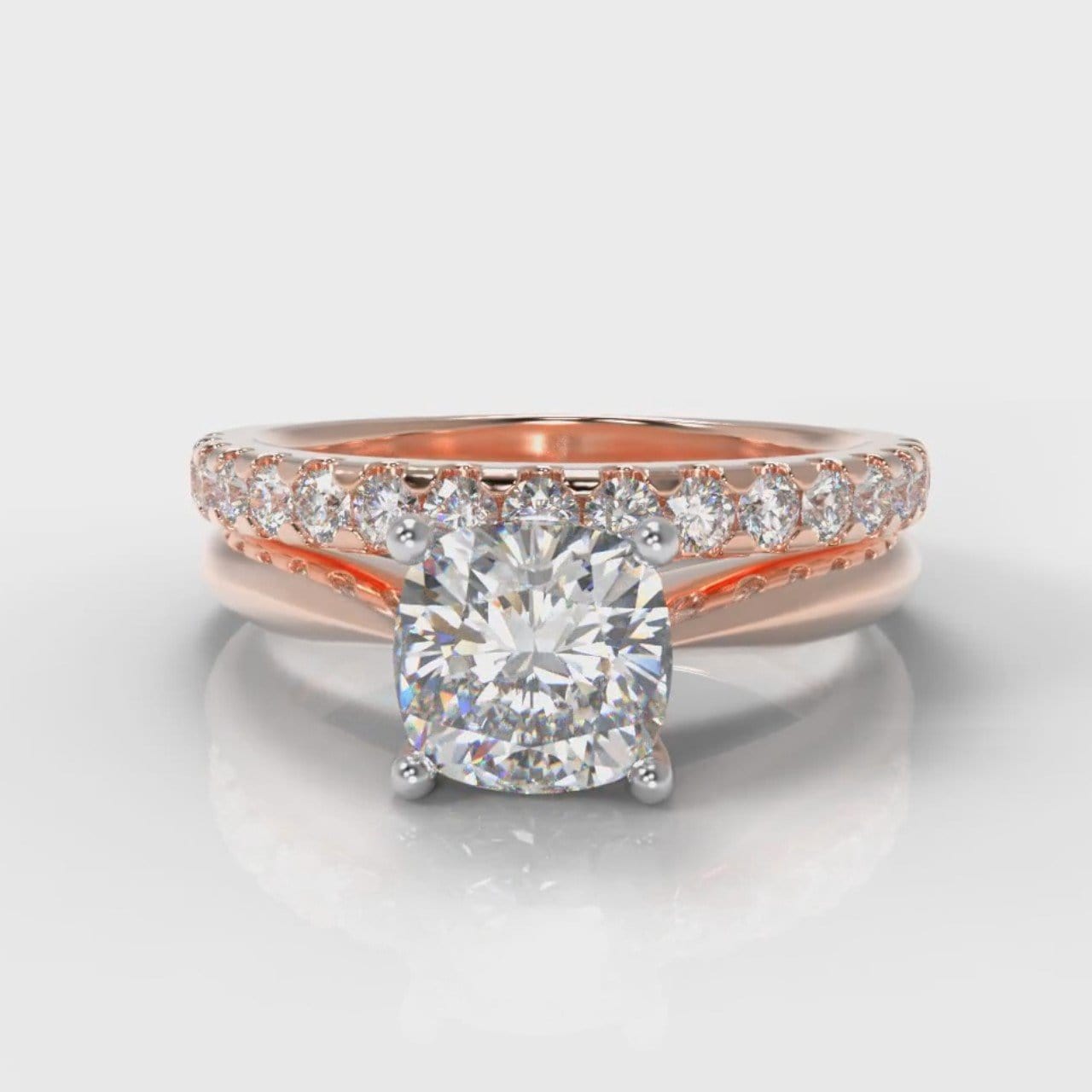 Carrée Solitaire Cushion Cut Diamond Bridal Set - Rose Gold