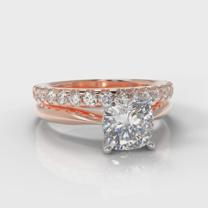 Carrée Solitaire Cushion Cut Diamond Bridal Set - Rose Gold