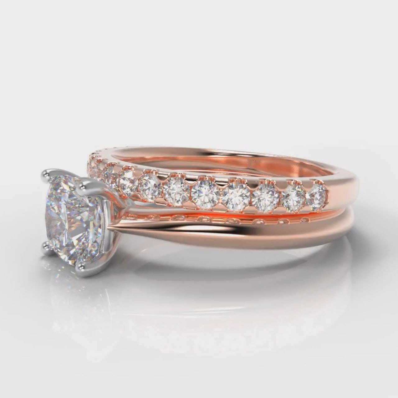 Carrée Solitaire Cushion Cut Diamond Bridal Set - Rose Gold