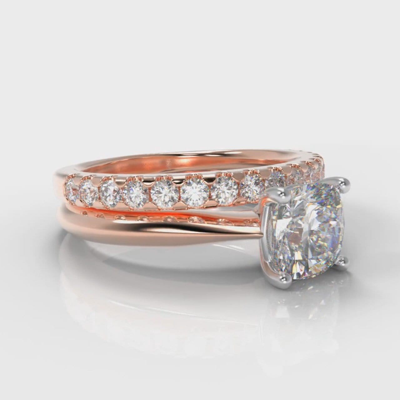 Carrée Solitaire Cushion Cut Diamond Bridal Set - Rose Gold